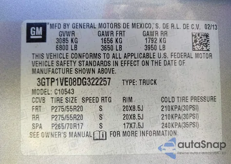 2013 GMC Sierra 1500 Sle из США, поврежденный, VIN 3GTP1VE08DG322257